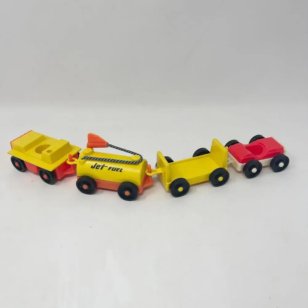 Vintage Fisher Price Little People Airport Jet Fuel Tanker Luggage Cart - 4 Cars